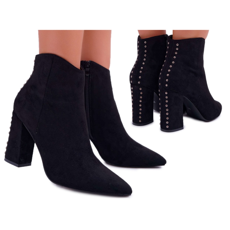 SEA Botas de mujer en tacón alto con remaches en Spitz RB23P Black Snack negro