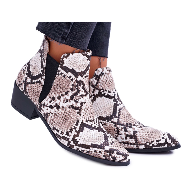 Botines Planos Mujer Piel Serpiente Murino blanco negro multicolor Botines Planos Mujer Piel Serpiente Murino blanco negro multicolor