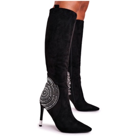 HAN De Mujer Botas en el Tacón hasta la Rodilla Negro De moda