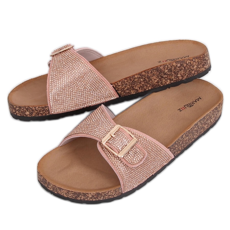 Pantuflas Scholka con piedras rosas L-1032 Pink rosado