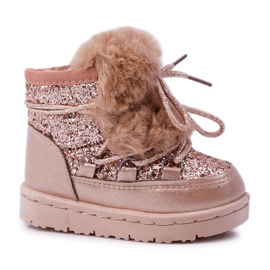 FRROCK Botas de nieve para niños con piel Champán Minnie Mouse rosa