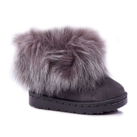 FRROCK Botas de nieve para niños con piel de zorro pequeño gris