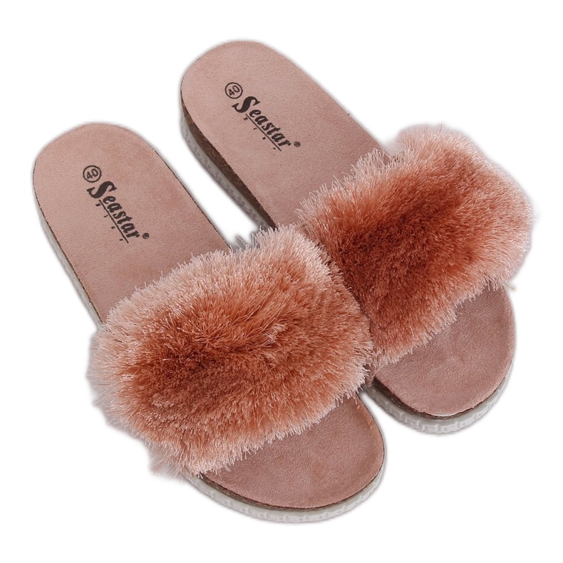 Pink BG57P Pantuflas rosas con pompón rosado Pink BG57P Pantuflas rosas con pompón rosado
