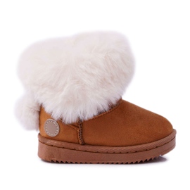 FRROCK Botas de nieve para niños con kiks de piel de camello marrón