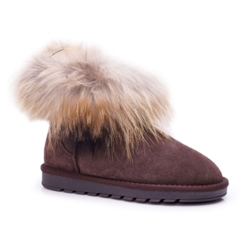 HAN Botas de cuero para mujer Botas de nieve Mukluki con piel Marrón Snow Fox HAN Botas de cuero para mujer Botas de nieve Mukluki con piel Marrón Snow Fox