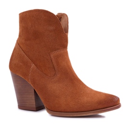 Botas De Mujer Con Tacón Alto Cuero Ante Coñac Nicole 2433 marrón