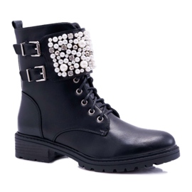 FRID Botas de Mujer con Tacón Plano Militar Negro Bemmer