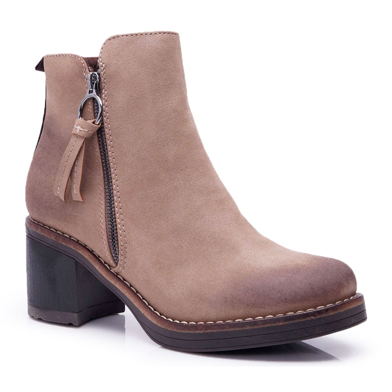 FRJEIN Botas De Mujer Con Tacón Cálido Fieltro Beige Delia