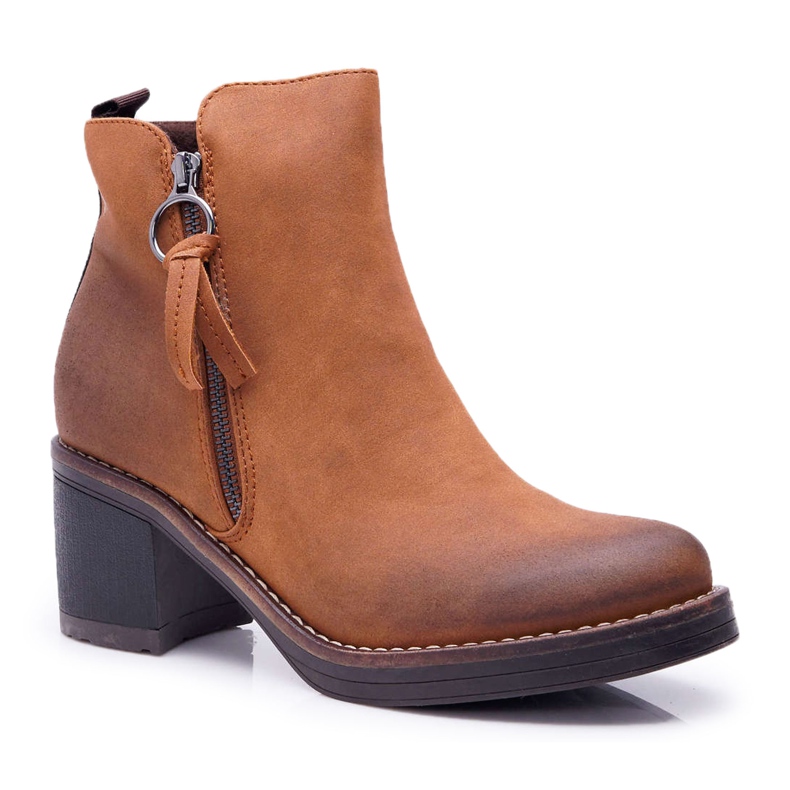 FRJEIN Botas de mujer en el talón calentado con fieltro Camel Delia marrón