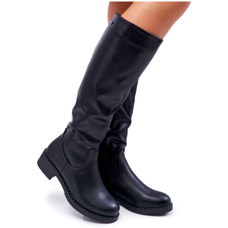 Botas altas de mujer tacón plano Sergio Leone Warm Black KZ280 negro