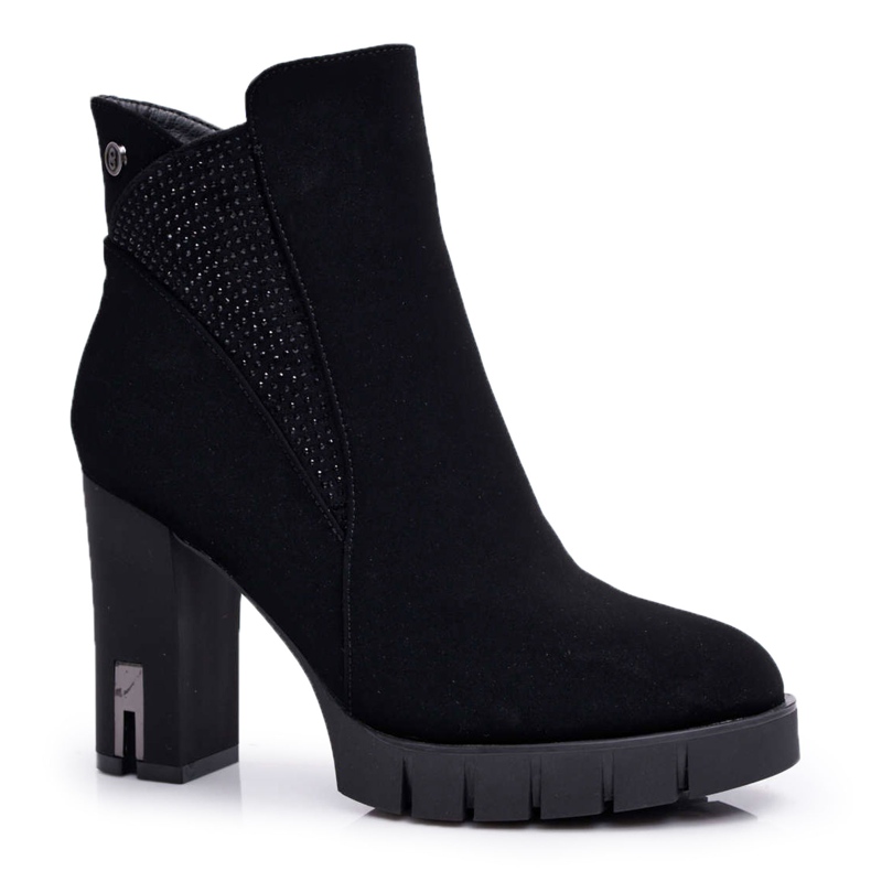 SEA Botas de mujer de tacón alto y plataforma con circonita Black Deren negro
