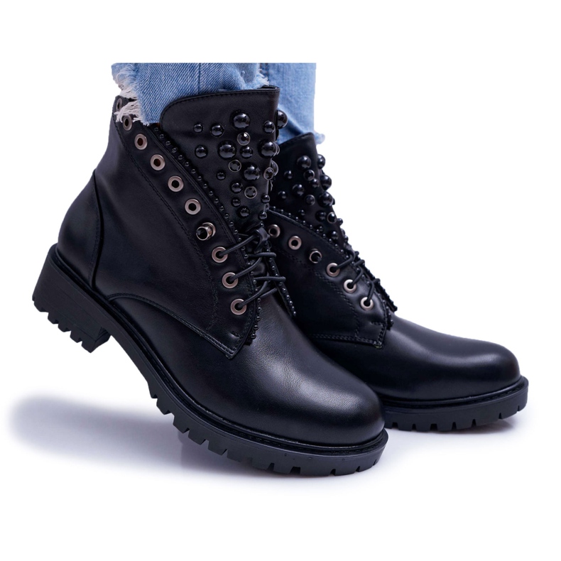 FRID Botas de mujer con perlas Warm Black Memer negro