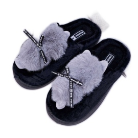 BUGO Pantuflas de Mujer con Piel Gatito Gatito Negro
