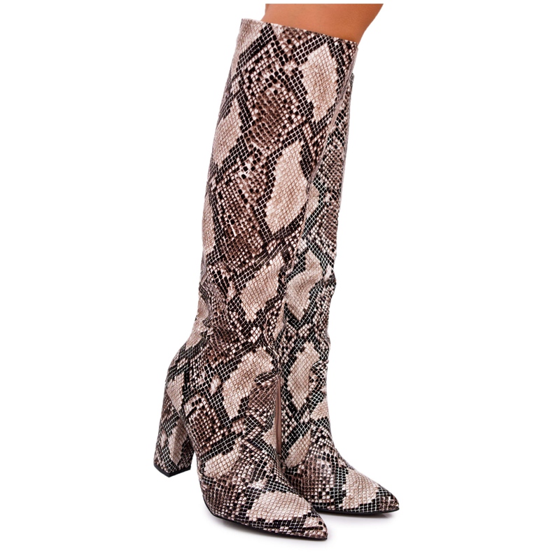 FRGIV Botas De Mujer Con Tacón Alto Piel De Serpiente Beige Brouny FRGIV Botas De Mujer Con Tacón Alto Piel De Serpiente Beige Brouny