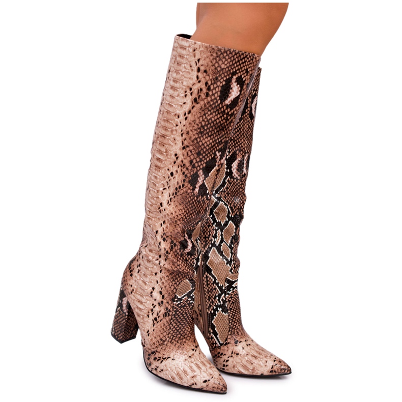 FRGIV Botas De Mujer Con Tacón Alto Textura Animal Marrón Brouny FRGIV Botas De Mujer Con Tacón Alto Textura Animal Marrón Brouny