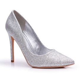 SEA Tacones de mujer, brocado plateado Vivien gris SEA Tacones de mujer, brocado plateado Vivien gris
