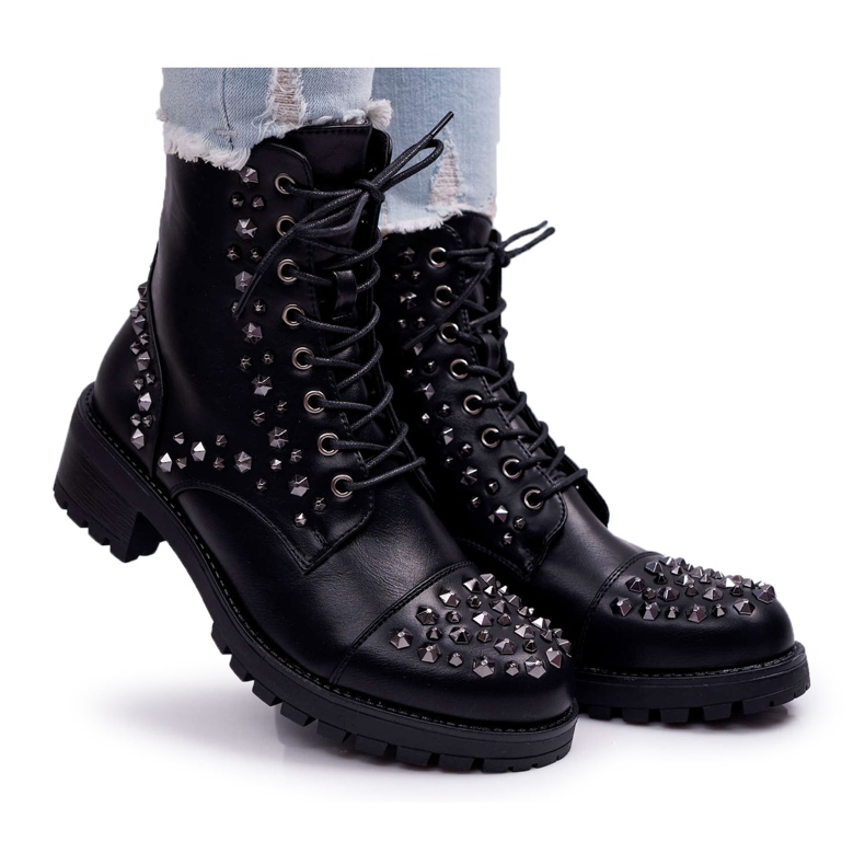 SEA Botas De Mujer Trabajadoras Con Diamantes De Imitación Negro Gether