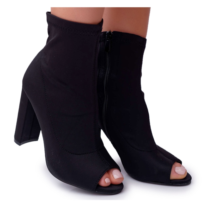 PS1 Botas De Mujer Con Tacón Alto Lycra Punta Abierta Negro Primero