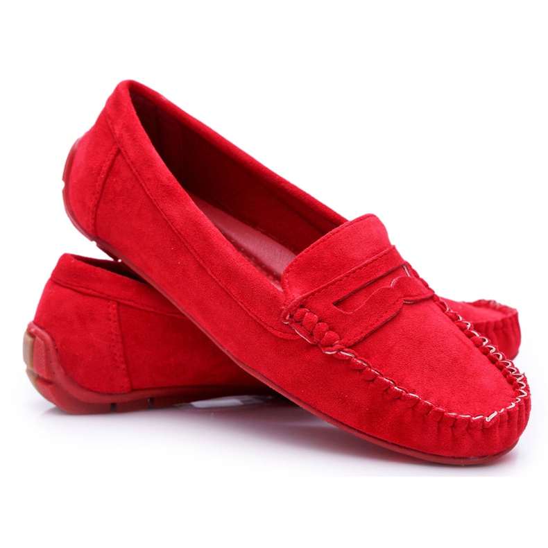 PS1 Mocasines tipo bolero de ante rojo para mujer PS1 Mocasines tipo bolero de ante rojo para mujer