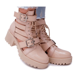 SEA Botas De Mujer Con Tacón Plano Primavera Barnizado Beige Sencillo