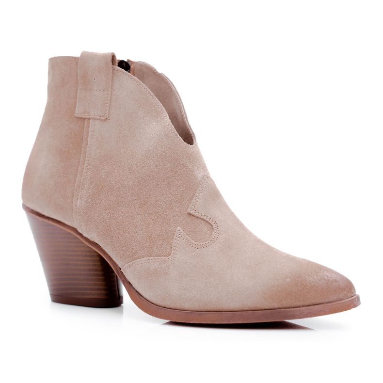 Nicole Botas de Mujer Cuero Beige con Tacón Chavai