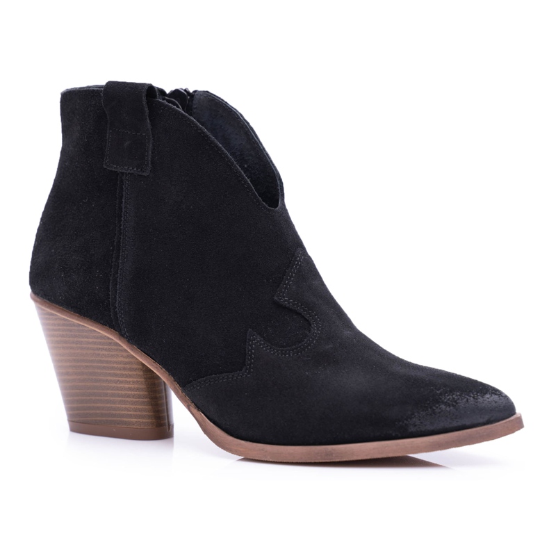 Nicole Botas de mujer de cuero negro en el talón Chavai