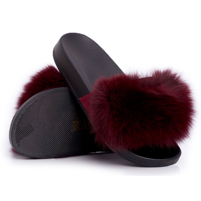 Pantuflas de Mujer con Piel Natural Rojo Oscuro Naturis