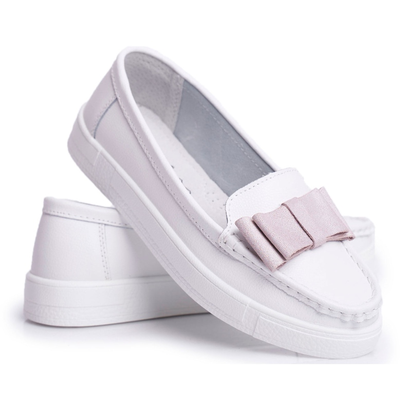 S.Barski Mocasines de Mujer en Piel Blanca y Rosa Lovren rosado