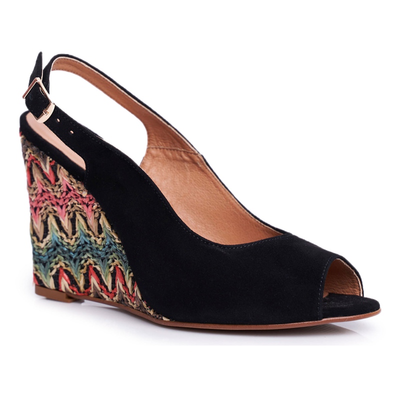 Sandalias Mujer Con Cuña Laura Messi Cuero Negro 1964
