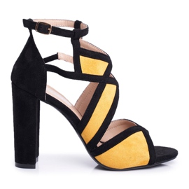 SEA De Mujer Sandalias Con Tacón Ante Negro-Amarillo Emolly