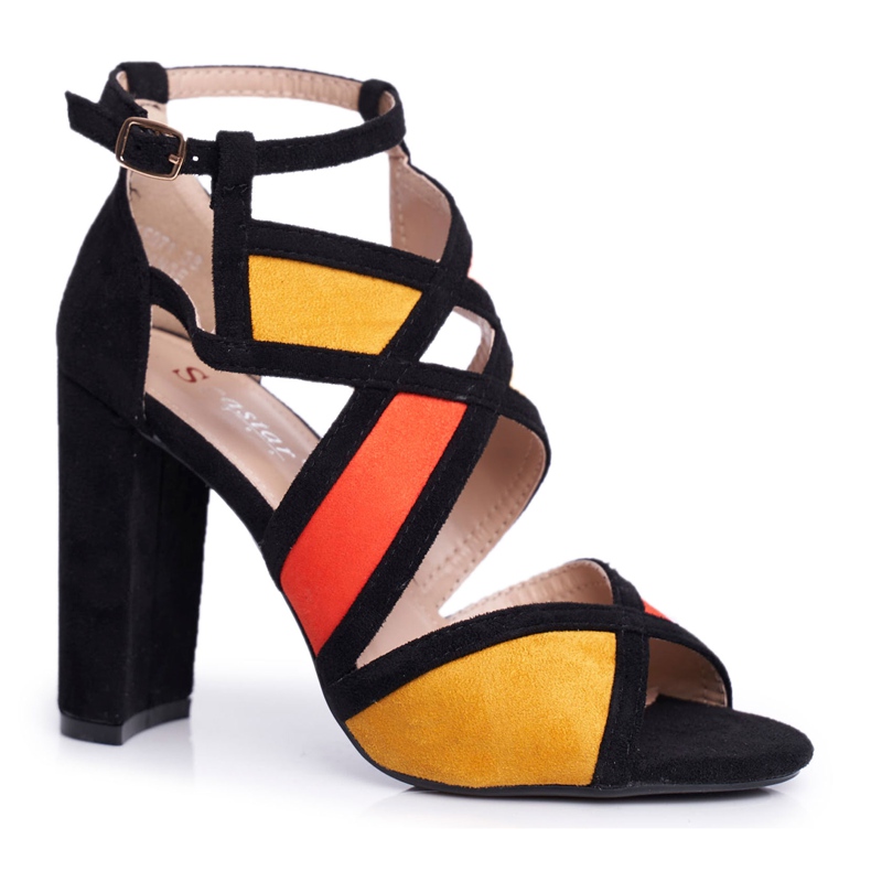 SEA De Mujer Sandalias Con Tacón Ante Negro Naranja Emolly