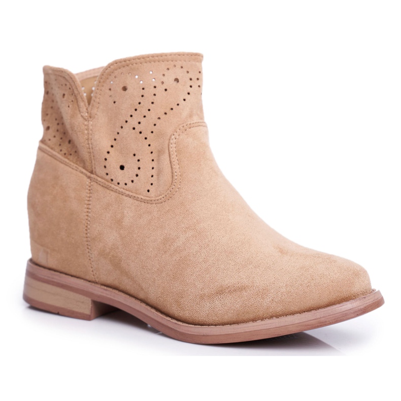SEA De Mujer Botas Tacón Plano Ante Calado Beige Raffe