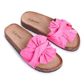 PS1 Pantuflas Mujer En Corcho Lazos Fucsia Felis rosa