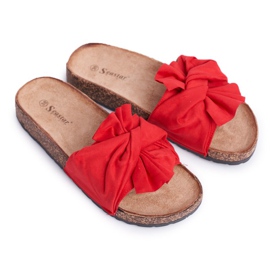 PS1 Pantuflas Mujer En Corcho Lazos Rojo Felis