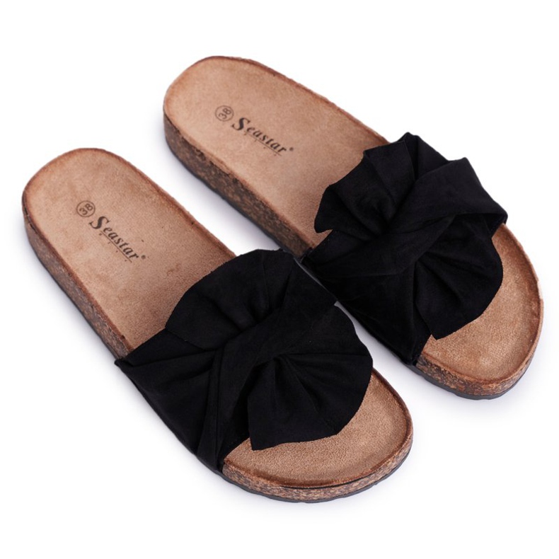 SEA Pantuflas Mujer Con Lazos De Corcho Negro Felis