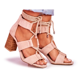 SEA Sandalias De Mujer Con Tacón Atado Ante Beige Amore