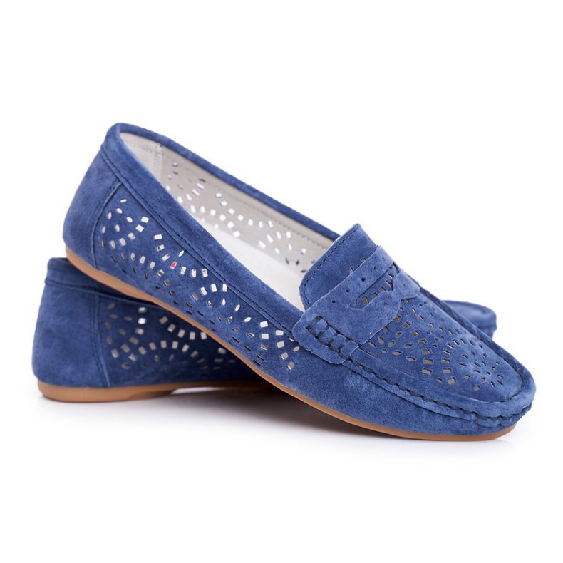 S.Barski Mocasines de mujer con piel calada Azul Marino Salem
