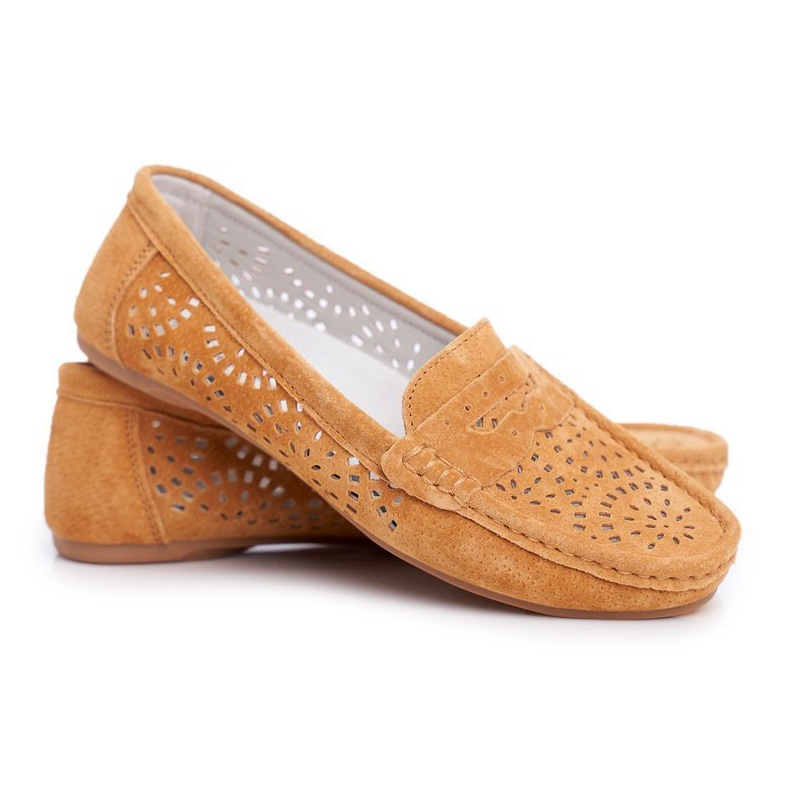 S.Barski Mocasines de mujer con piel calada Camel Salem marrón