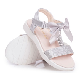 FRROCK Sandalias Infantiles Con Velcro Para Niña Plata Bella gris