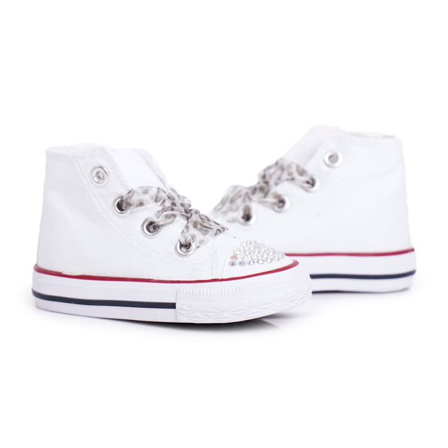 FRROCK Zapatillas para niños High White Rhinestones Smile blanco