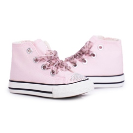 FRROCK Zapatillas para niños High Pink Rhinestones Smile rosa