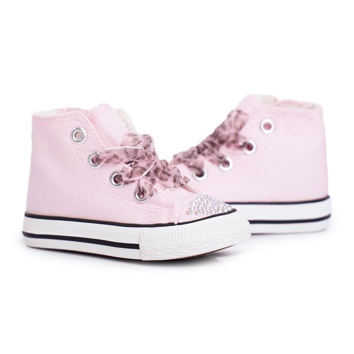 FRROCK Zapatillas para niños High Pink Rhinestones Smile rosado