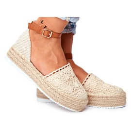HAN Alpargatas de mujer en plataforma de lino beige Palm Spring
