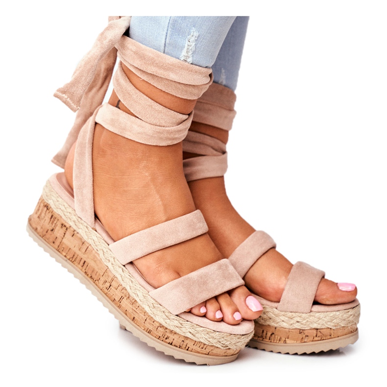 HAN Sandalias De Mujer En La Plataforma Atado Beige La Favourite