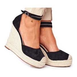 FB2 Sandalias De Mujer En Cuña De Lino Canterola Negra negro
