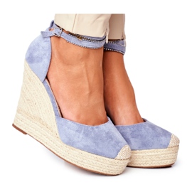 FB2 Sandalias De Mujer Con Cuña De Lino Azul Canterola