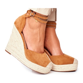 FB2 Sandalias De Mujer Con Cuña De Lino Canterola Camello marrón