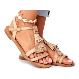 FRJ Sandalias Mujer Ante Plano Boho Beige Lucami