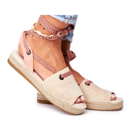 FRJ Alpargatas de mujer con plataforma de lino Monacoz beige