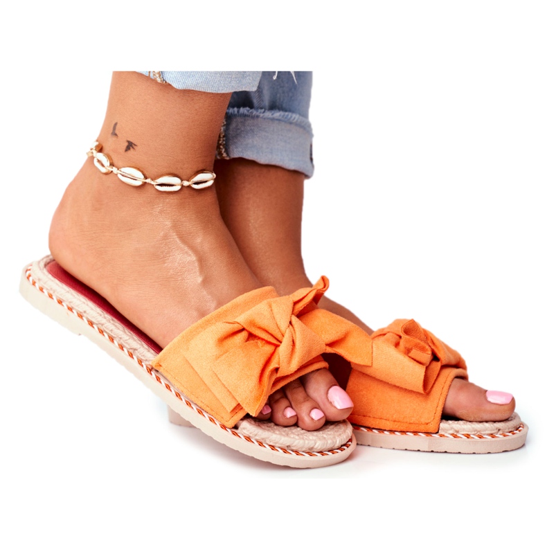 FJ1 Pantuflas de mujer con lazo de felicidad de neón naranja